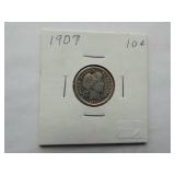 1908, 1907, 1906-S, 1906 Barber dime