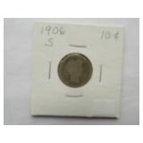 1908, 1907, 1906-S, 1906 Barber dime