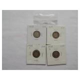 1910, 1909, 1908-S, 1908-D  Barber dime