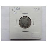 1910, 1909, 1908-S, 1908-D  Barber dime