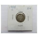 1910, 1909, 1908-S, 1908-D  Barber dime