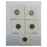 1914-S, 1915-S, 1915, 1916-S, 1916 Barber Dimes
