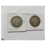 1905-S, 1908-D Barber half