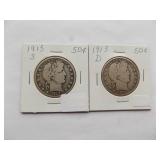 1913-D, 1913-S Barber half