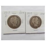1913-D, 1913-S Barber half