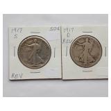 1917-D, 1917-S Walking Liberty Half Dollar