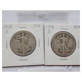 1918-D, 1918-S Walking Liberty Half Dollar