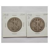 1918-D, 1918-S Walking Liberty Half Dollar