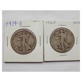 1919-S, 1920 Walking Liberty Half Dollar