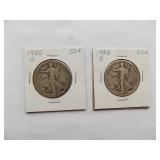 1920-D, 1920-S Walking Liberty Half Dollar