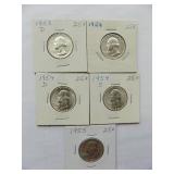WASHINGTON QUARTERS  1953-D, 1954, 1954-D, 1954-S, 1955