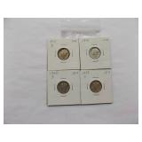 1941-D, 1941, 1940-D, 1939-S Mercury dime
