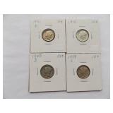 1941-D, 1941, 1940-D, 1939-S Mercury dime