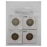 1907-O, 1908, 1908-D, Barber Quarter
