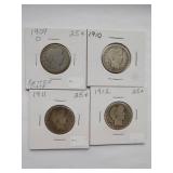 1909-O, 1910, 1911, 1912 Barber Qtr