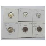 1944-D, 1944-S, 1945, 1945-D, 1945-S, 1945-S Mercury dimes