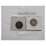 1861, 1876 Seated Qtr