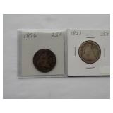 1861, 1876 Seated Qtr