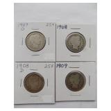 1907-O, 1908, 1908-D, Barber Quarter