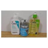 Lot of 3 CeraVe Skin Care Products-Acne Control-8 fl oz-Psoriasis Cream-8fl oz-Hydrating Foaming Oil-12fl oz