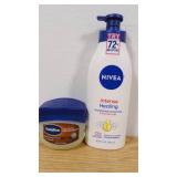 Lot of Nivea Intense Healing 72 Hr Body Lotion-16.9 Fl oz & Vaseline Cocoa Butter Healing Jelly-7.5 oz