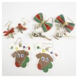 Group of 3  X-Mas Reindeer & Snowflake Base Metal French Wire Earrings .