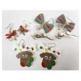 Group of 3  X-Mas Reindeer & Snowflake Base Metal French Wire Earrings .
