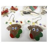 Group of 3  X-Mas Reindeer & Snowflake Base Metal French Wire Earrings .