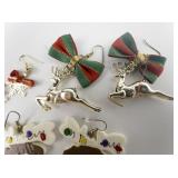 Group of 3  X-Mas Reindeer & Snowflake Base Metal French Wire Earrings .
