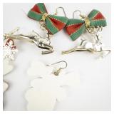 Group of 3  X-Mas Reindeer & Snowflake Base Metal French Wire Earrings .