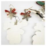 Group of 3  X-Mas Reindeer & Snowflake Base Metal French Wire Earrings .
