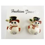 Enamel Snowman gold Tone Base Metal Pierced Earrings .