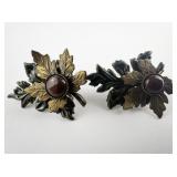 Art Nouveau Enamel Jasper Leafy gold Tone Base Metal Post Back Pierced Earrings.
