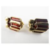 Super Cute Mini Red Enamel Present gold Tone Base Metal Clip-On Earrings .