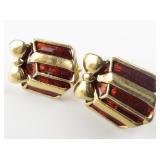 Super Cute Mini Red Enamel Present gold Tone Base Metal Clip-On Earrings .