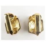 Super Cute Mini Red Enamel Present gold Tone Base Metal Clip-On Earrings .
