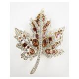 Nolan Miller Autumn Leaf Rhinestone Gold Plated Base Metal Brooch .