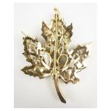 Nolan Miller Autumn Leaf Rhinestone Gold Plated Base Metal Brooch .