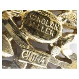 Nolan Miller Autumn Leaf Rhinestone Gold Plated Base Metal Brooch .