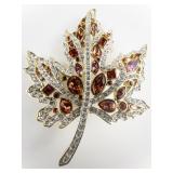 Nolan Miller Autumn Leaf Rhinestone Gold Plated Base Metal Brooch .