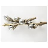 Joan Rivers Simulated Pearl With Rhinestone Accented Branch Gold Plated Base Metal Brooch .
