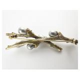 Joan Rivers Simulated Pearl With Rhinestone Accented Branch Gold Plated Base Metal Brooch .