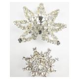 Set Of Two Rhinestone Star Silver Tone Base Metal Brooches.