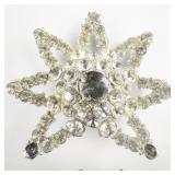 Set Of Two Rhinestone Star Silver Tone Base Metal Brooches.