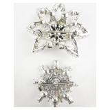 Set Of Two Rhinestone Star Silver Tone Base Metal Brooches.