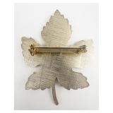 Vintage Maple Leaf Gold Tone Base Metal Brooch .