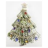 AVON 2008 5Th Annual X-Mas Tree With Handing Rhinestone Ornaments Silver Tone Base Metal Brooch .