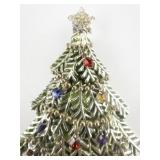 AVON 2008 5Th Annual X-Mas Tree With Handing Rhinestone Ornaments Silver Tone Base Metal Brooch .