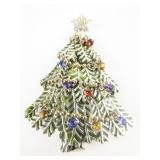 AVON 2008 5Th Annual X-Mas Tree With Handing Rhinestone Ornaments Silver Tone Base Metal Brooch .