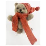 AVON Brown Felt Teddy Bear On Ice Skates Base Metal Brooch .